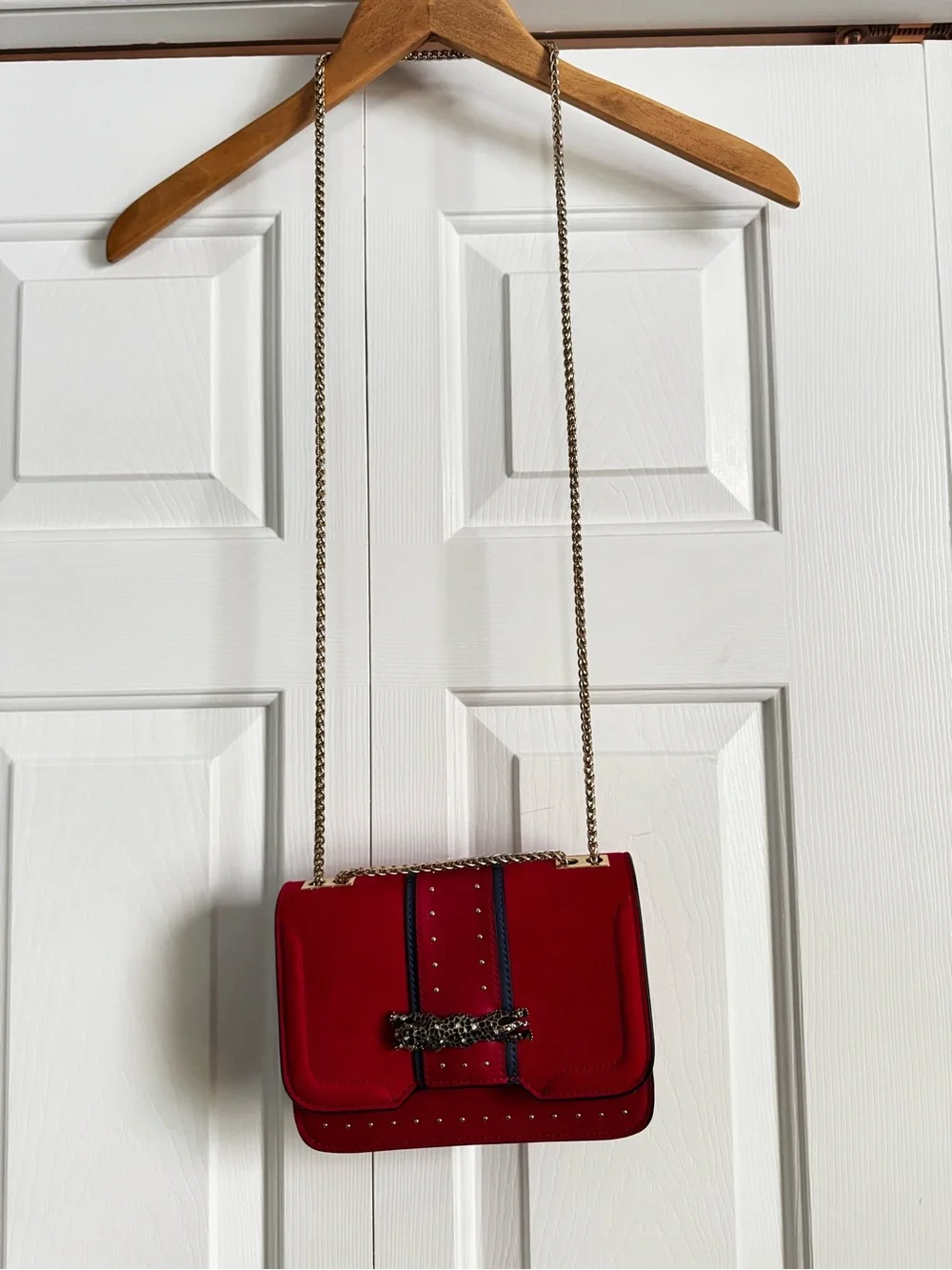Topshop Red and Gold Panther Emblem Mini Shoulder Crossbody Bag